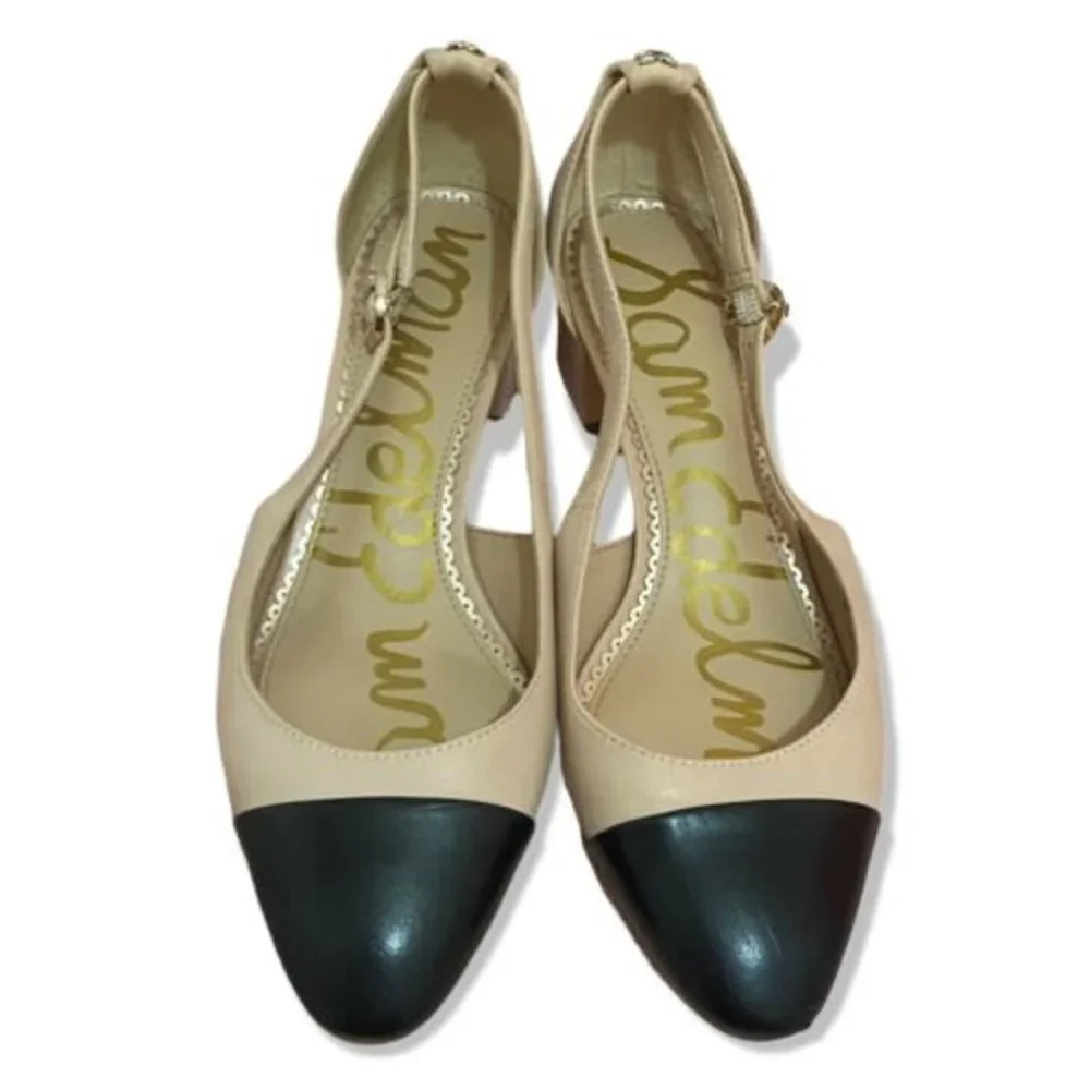 Sam Edelman Cream Black Two Tone Leah Cap Toe Slingback Pump Sandal Size 6 - Picture 9 of 11